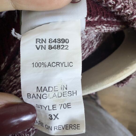 Haband Men's Plus sz 3X Cardigan burgundy diamond pattern, warm, classic, #4267 - Picture 9 of 10